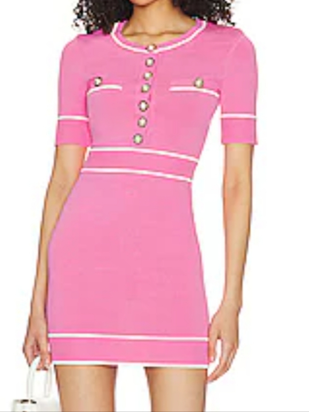 Lovers + Friends Pearl button Mini dress Large knit Revolve Pink
